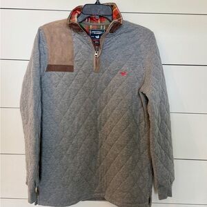 Southern Marsh Gray Quilted Quarter Zip  with Tan Suede Detail size Sm